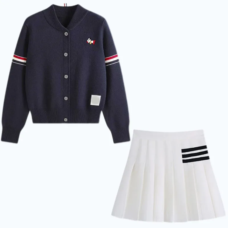 Suéter de golfe coreano feminino, roupa de golfe 2025, primavera autêntica, ternos de golfe, cardigã de malha + saia, calças, conjunto de duas peças, roupas de golfe femininas