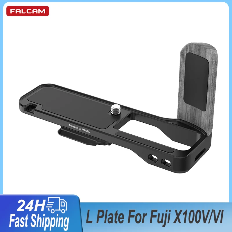 FALCAM F22 L-Shaped Quick Release L Plate Bracket With Wood Hand Grip for Fuji Fujifilm X100V/VI Camera Arca Swiss Tripod Head