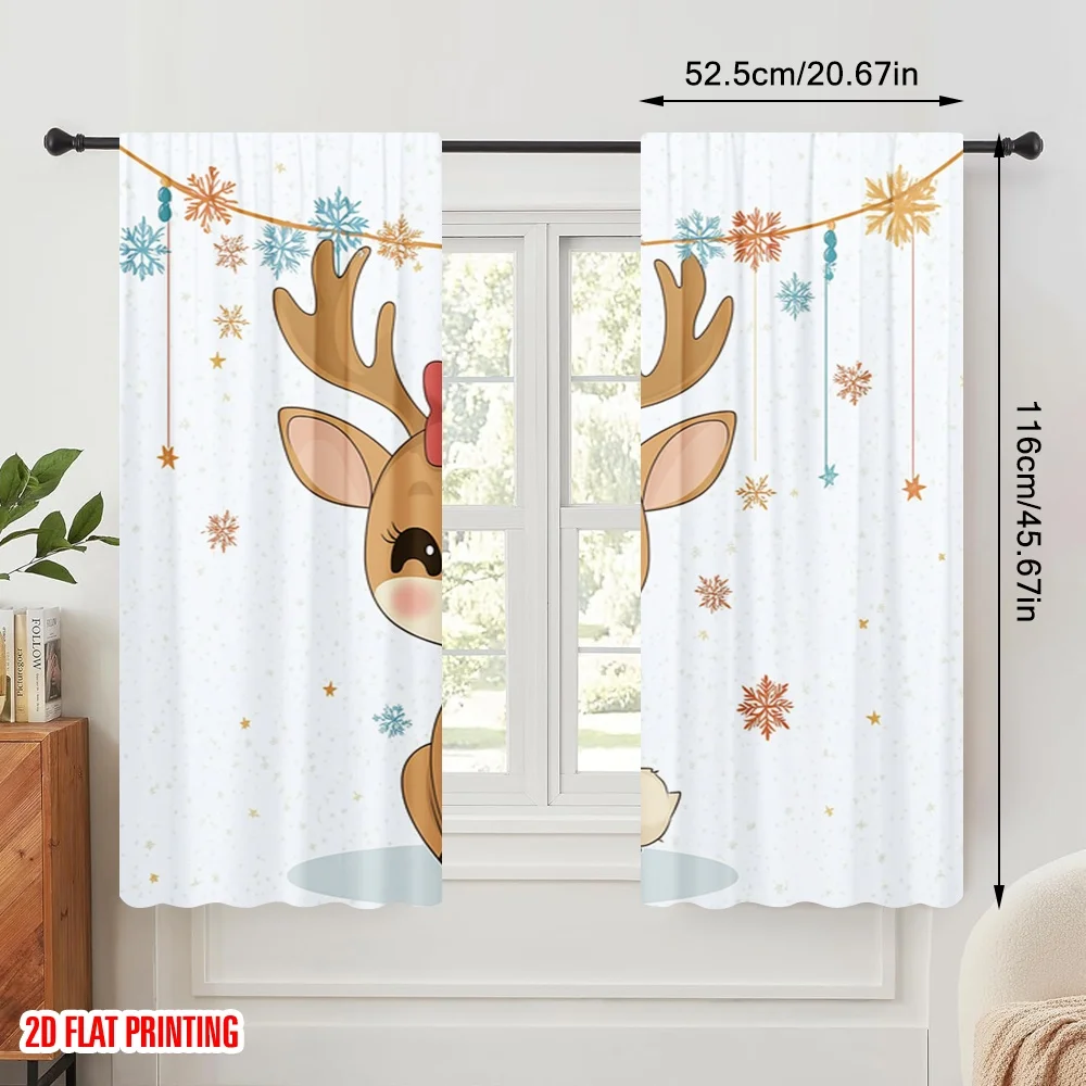 2pcs,2D plane printing Curtain Popular Cute deer winter Versatile Durable Polyester (without rod) Decorations Outdoor Perfect
