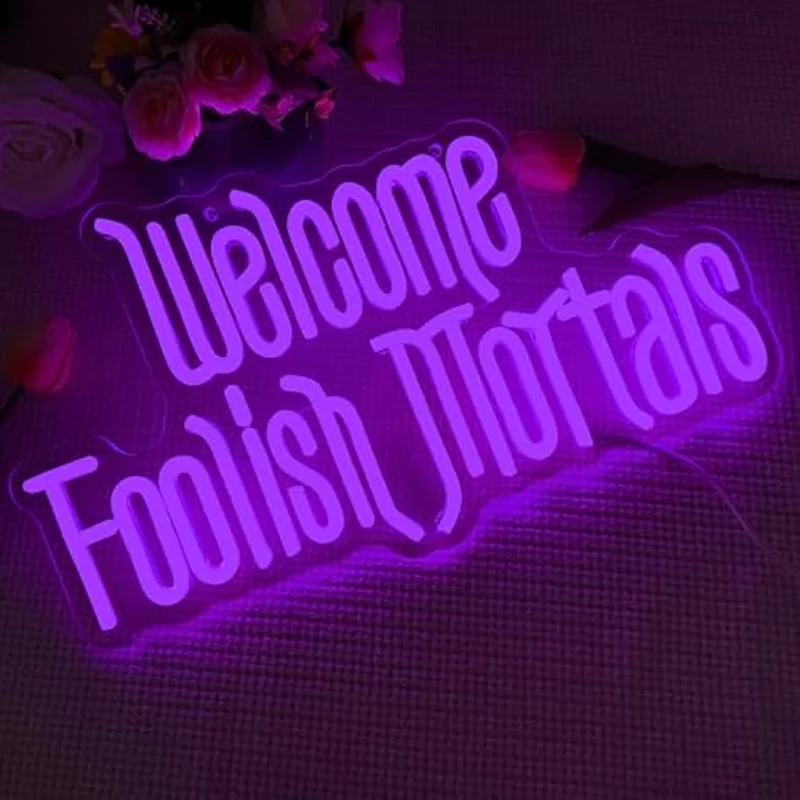 welcome-foolish-mortals-ネオンサイン-usb-調光可能-不気味なゴシック壁装飾-パーティー用-お化け屋敷-男の洞窟-誕生日-クリスマス-ギフト