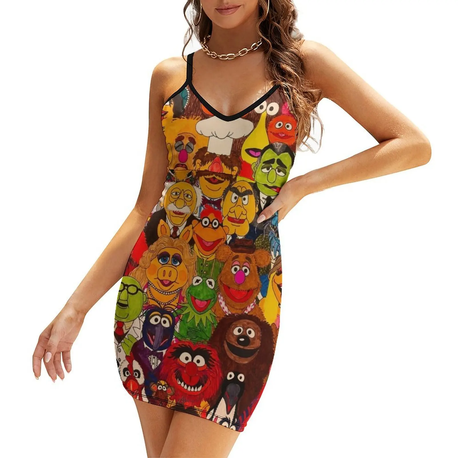 

Retro Cartoon The Muppet Art Pattern Sling Dress sexy short dresses daring summer clothes for women dress korean style