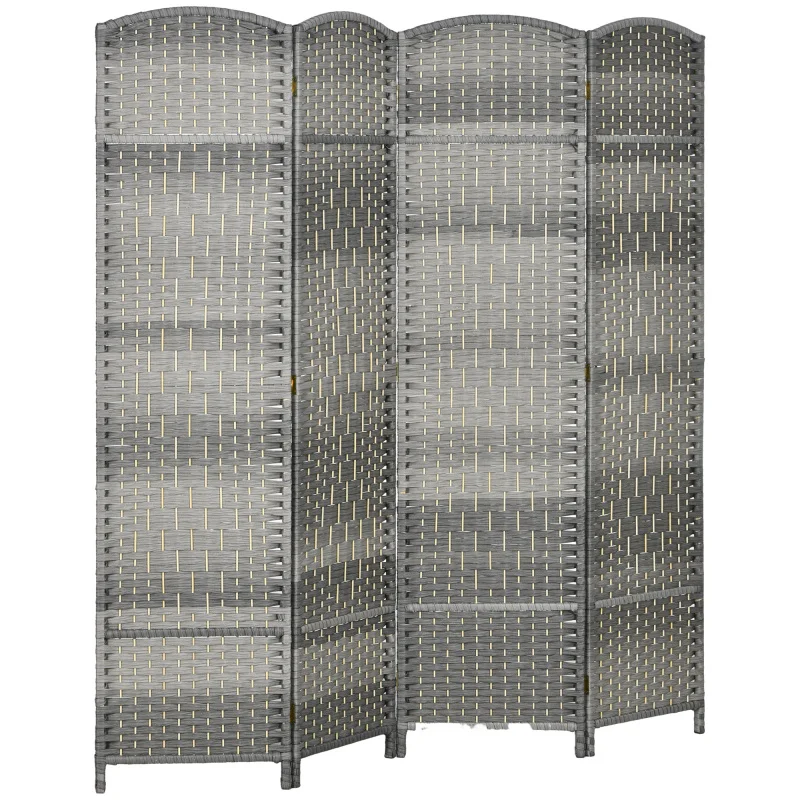 Separador de ambientes de 4 paneles, pantalla de privacidad plegable de 6' de altura, biombo de madera tejido a mano para oficina en casa, dormitorio, gris mixto