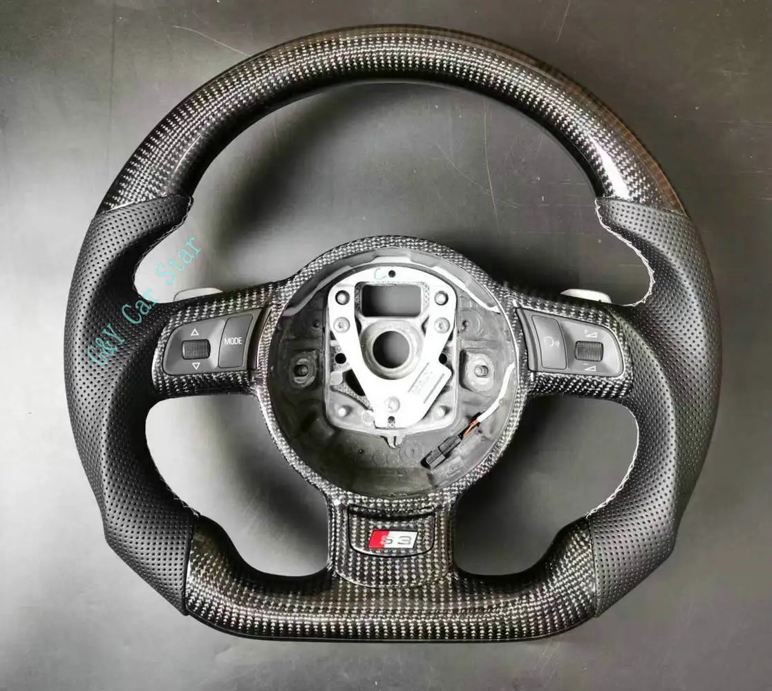 100% Real Carbon Fiber Leather Car Steering Wheel For Audi TT R8 2008-2012