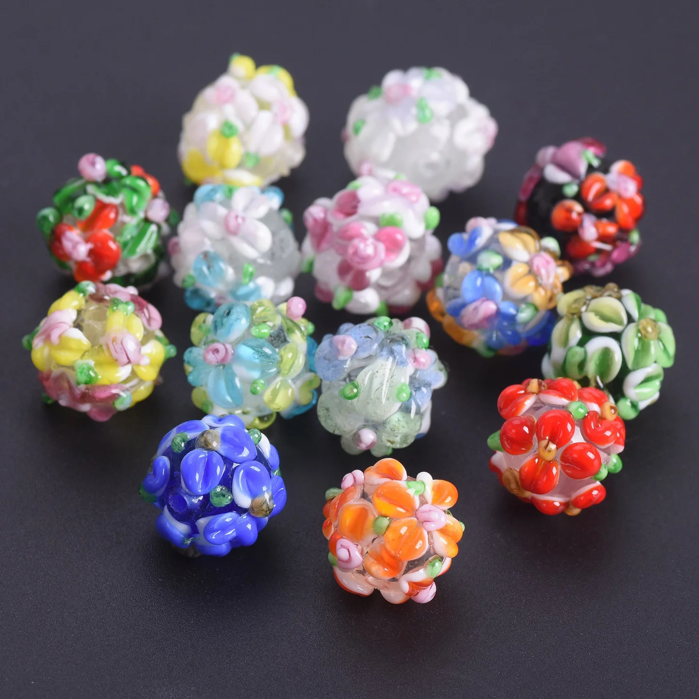 

Round Handmade Lampwork Glass Flower Loose Beads 5PCS 12mm For Jewelry Making DIY Crafts Findings
