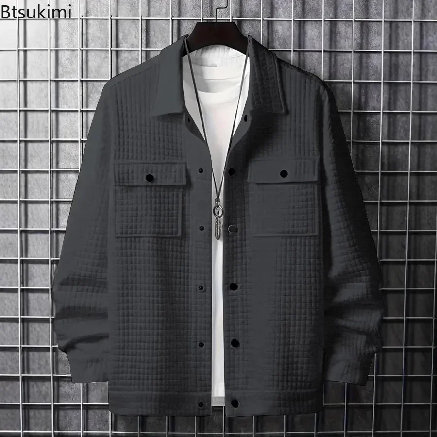 Spring Autumn Men's Fashion Turn-down Collar Long Sleeve Jacket Solid Color Korean Casual Shirt Coat Trend Simplicity Shirt Male