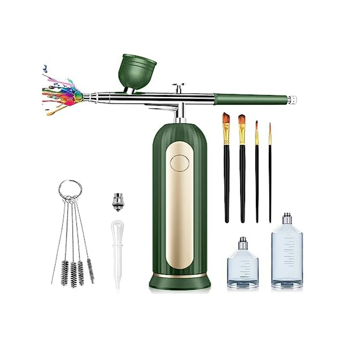 Rechargeable Cordless with Compressor - Portable Handheld Automatic Airbrush Set for Painting Cake Decorating Nail Green