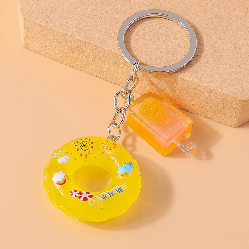 Fashion Candy Colors Swim Ring Keychain Resin Summer Food Popsicle Keyrings for Women Men Car Key Handbag Key Chains DIY Gifts