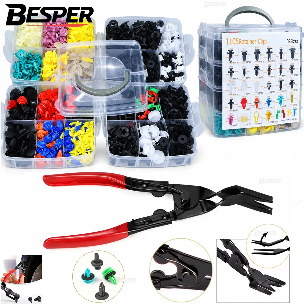 1105Pcs Car Push Retainer Clips Body Clips Plastic Fasteners Kit Fender Rivet Clips 32 Most Popular Sizes Nylon Auto Push Pin Rivets Set for Toyota GM Ford Honda Acura Chrysler