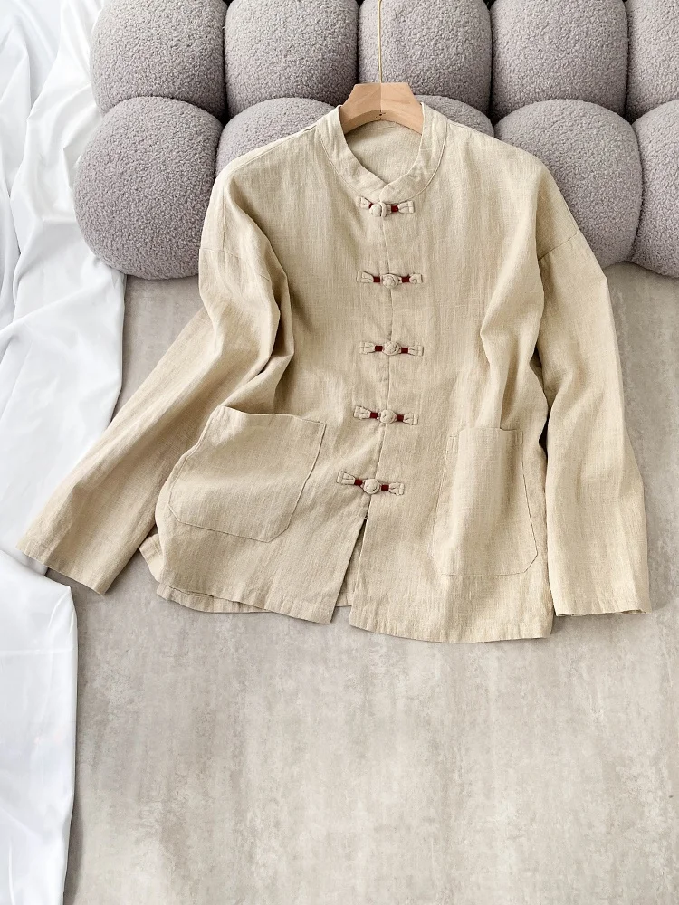 

Новое женское хлопково-льняное пальто в китайском стиле с дизайном на пуговицах, осенний сезон, ретро Sle Zen Spirit, свободный топ