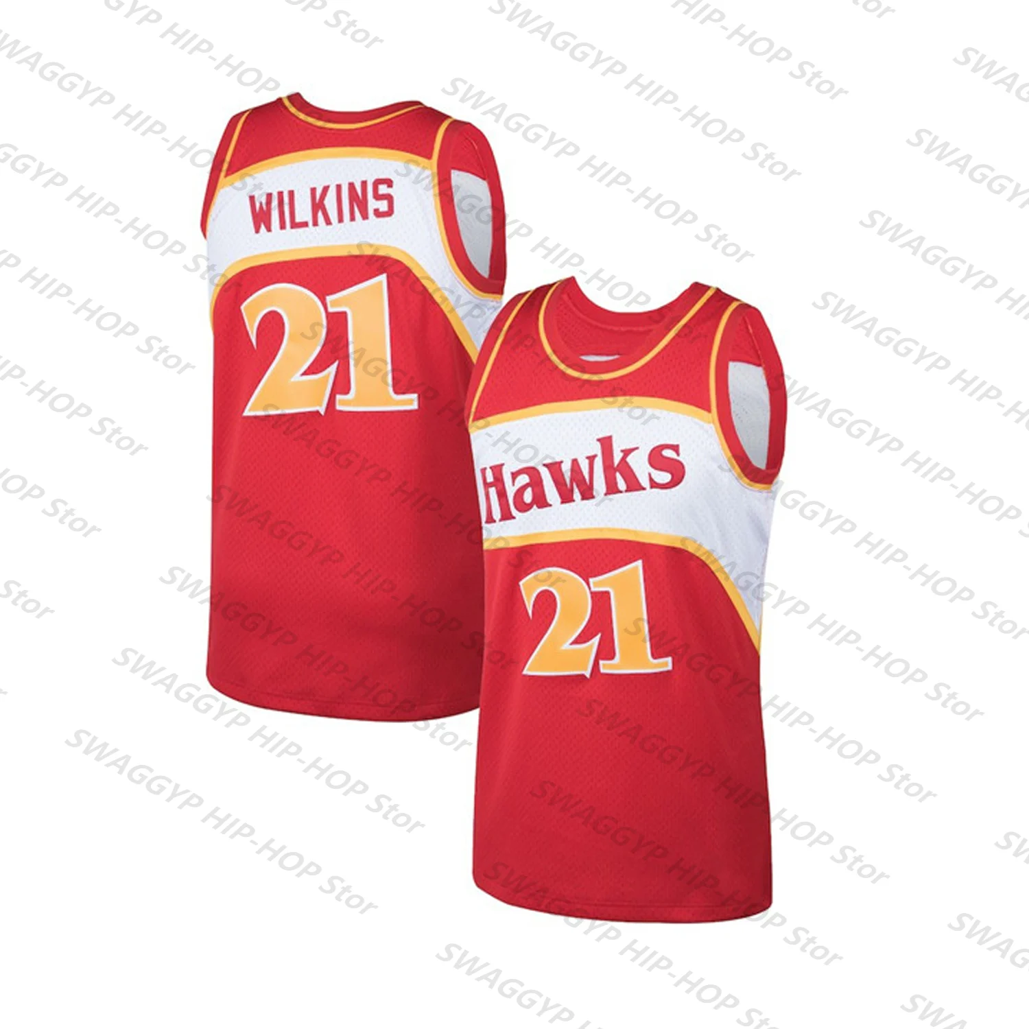 Dominique Wilkins 86/87 NBA Swingman Jersey-Red #21 Steve Smith Classic Vintage Hawks Player #2 Unisex Tops-Black Kids/Adults