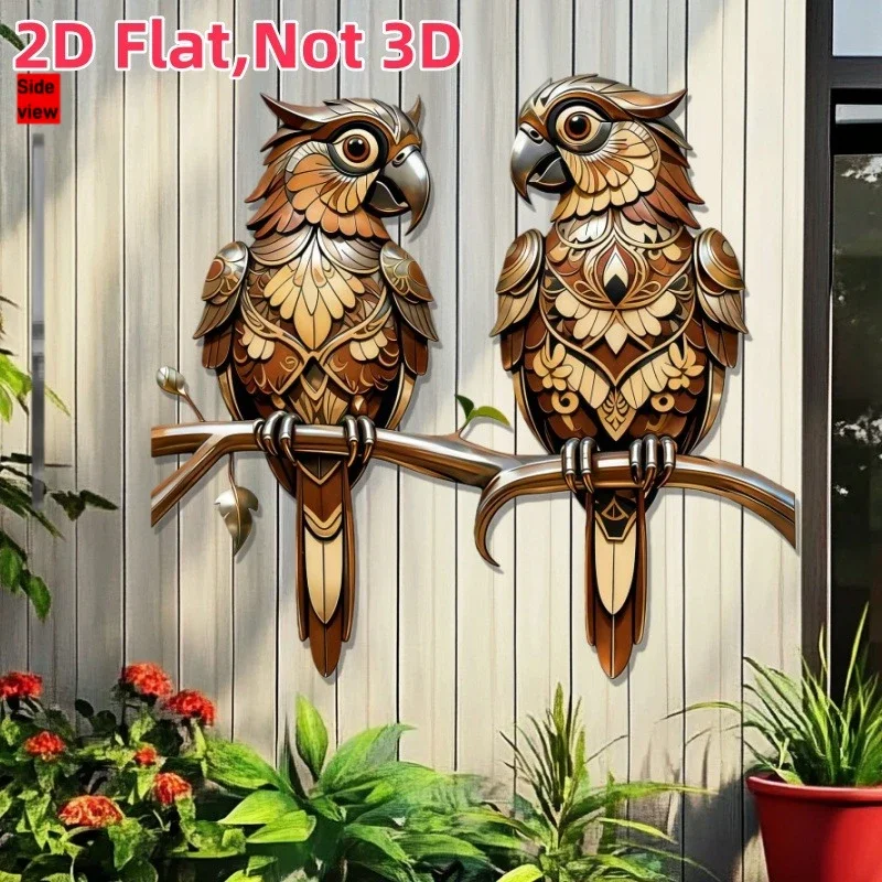 2D Flat, Bohemian Style Brown Owl Metal Wall Art, Flat Animal Decorative Art, No Electricity Required, Suitable for Home Decor
