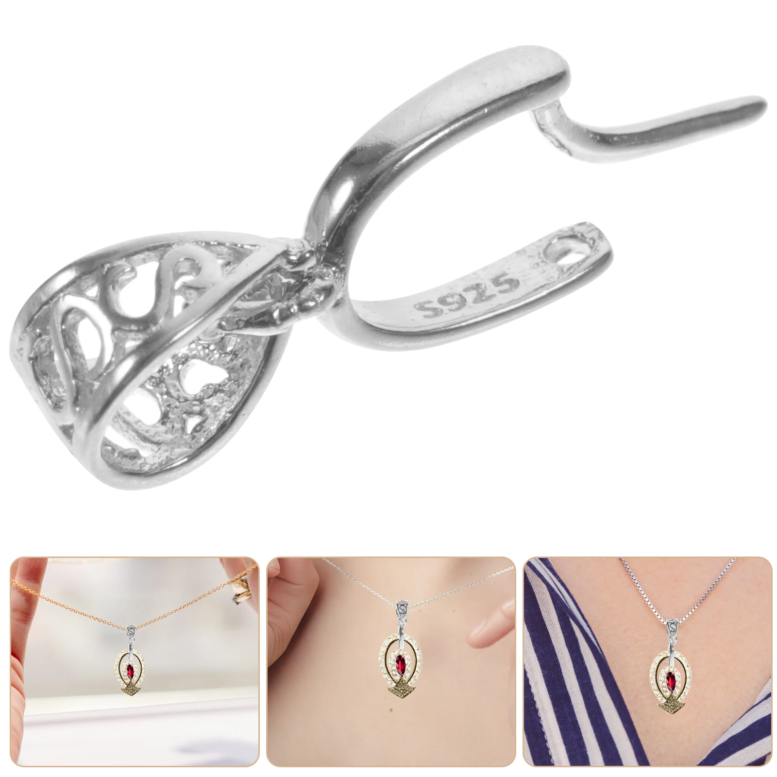 

Silver Pendant Clasps Pinch Bails For Jewelry Making 925 Sterling Bezel Charm Holders Necklace Snap Hooks Diy Design Bulk Pack