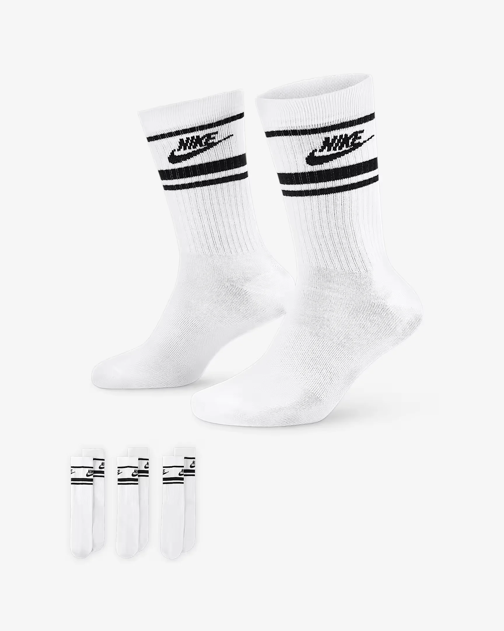 

Nike Men's Logo Patterned Sports Socks Mid-Calf Quick Dry 3 Pairs Pack White