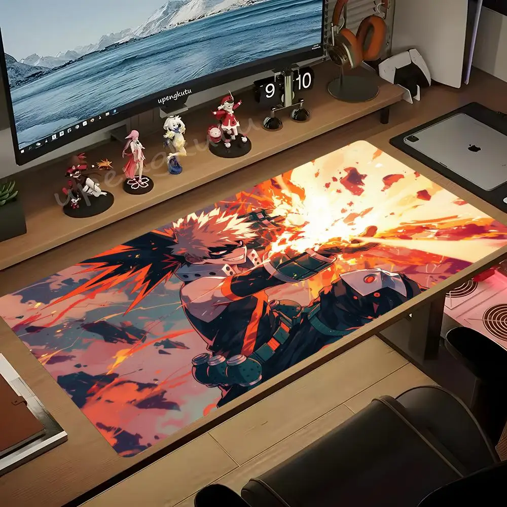 Grand tapis de souris de jeu LockEdge, Katsuki Bakugo, Anime My foreAcademia, clavier d'ordinateur épaissi, table, bureau, polymères