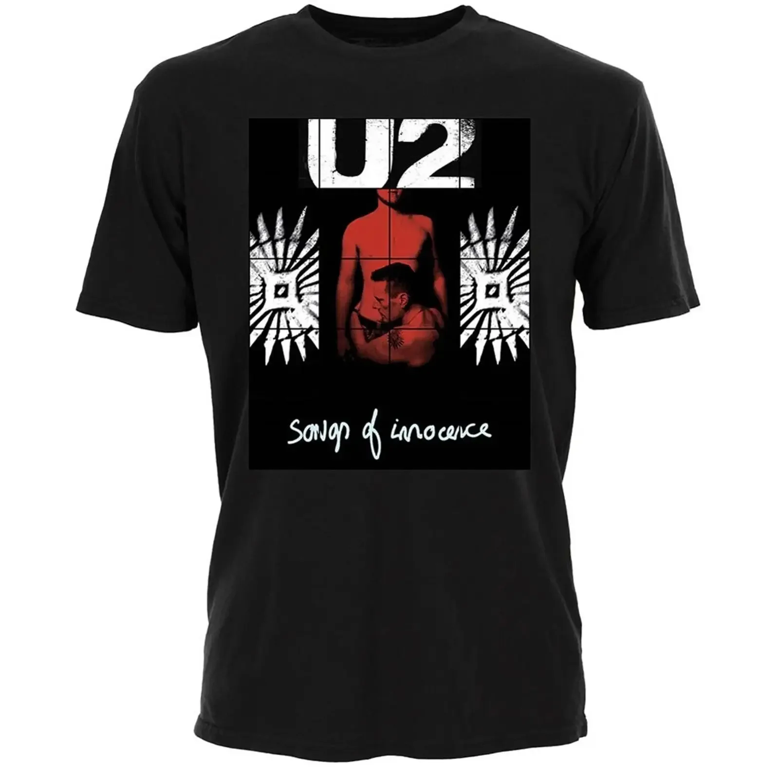 U2 Songs of Innocence Men's T Shirt Red Shade Slim Fit Large Black vintage Washed Stretched homme Versatile Soft fashion Casual