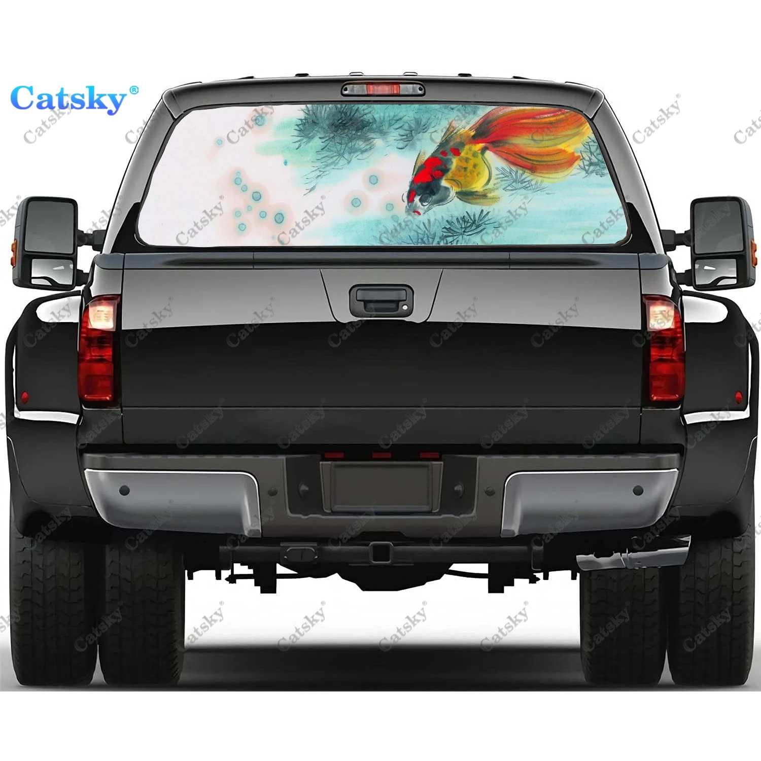 

Chinese Fish Printing Rear Window Sticker Windshield Decal Steed Truck Rear Window Decal Universal Tint Perforated Vinyl Graphic