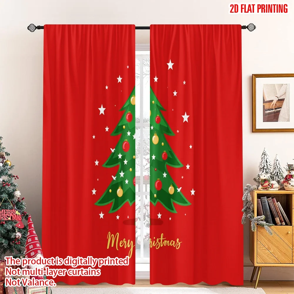 

2pcs 2D flat printing Merry Christmas Popular Window Curtains Merry Christmas Tree Stars 100% Polyester Without Electricity