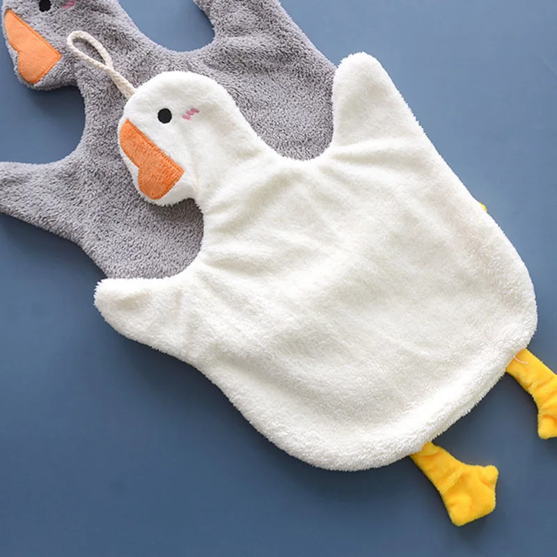 Cute Goose Hand Towel for Bathroom Kitchen Thickened Coral Velvet Home Comfortable Kids Microfiber Wipe Handkerchief Embroidery