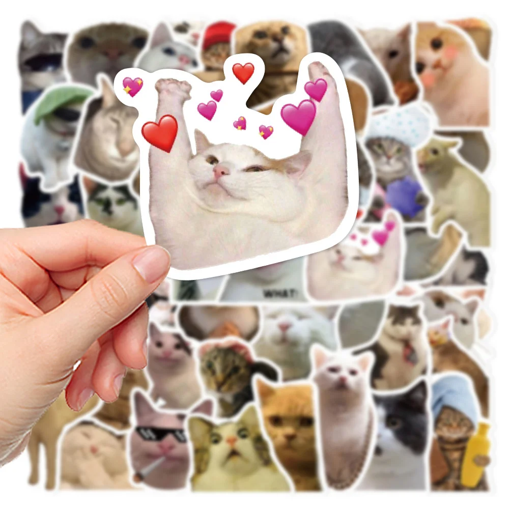 10/30/50PCS Funny Cat Cartoon Animal Graffiti Waterproof Stickers Personalized Creative Trend Decorative WaterCupHelmetWholesale