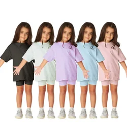 Children's Summer Sportswear 2-piece Set 0-6Y Boys & Girls Solid Color T-shirt and Pants with Pockets Set Children's Casual Suit