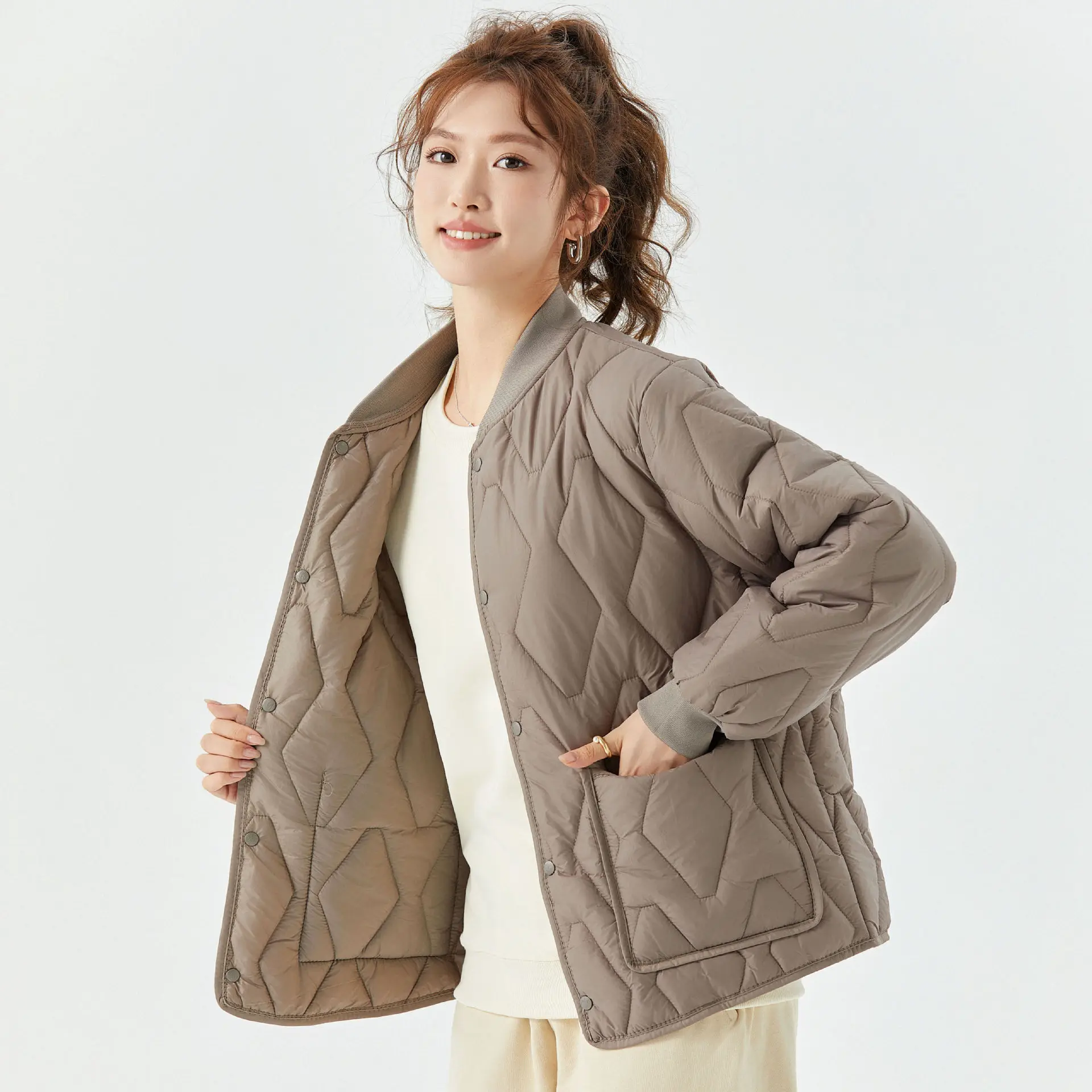 

Autumn Winter New Fashion Women's Solid Color Single-breasted Casual Trendy Simple Basic Quilted Coats Female Clothes Parkas