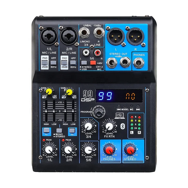 Xtuga MGA-06 99DSP 6 Channels USB 48V Mixer De Audio Profecional