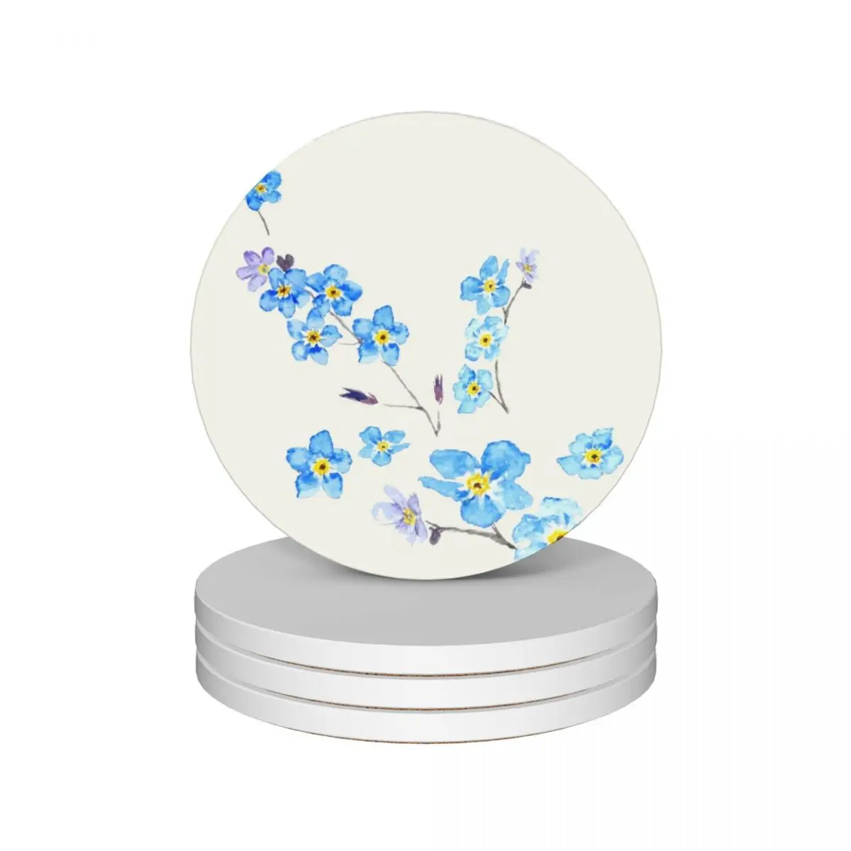 blue forget me not watercolor painting Ceramic Coasters (Set of 4) white drinks ceramic set teapot mat Coasters