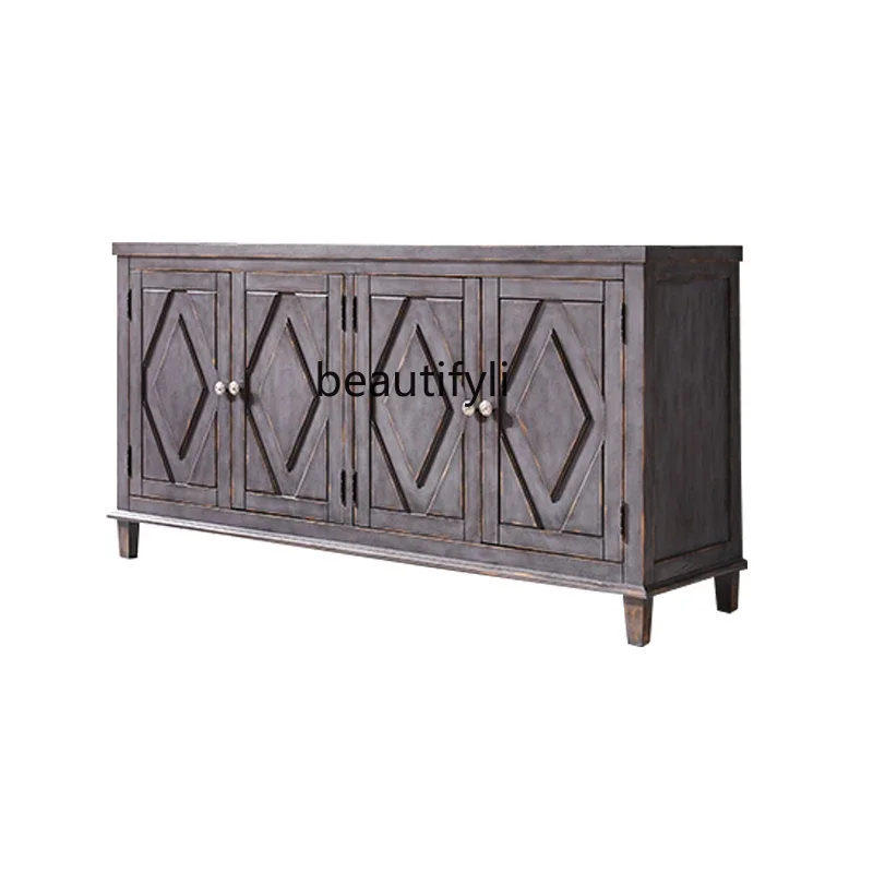 

V American Country Solid Wood Entrance Cabinet Curio Cabinet Hallway Sideboard Cabinet Large Capacity Locker