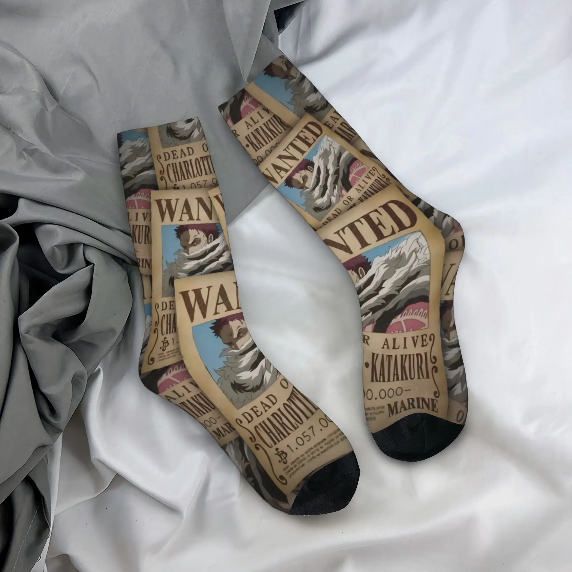 Funny Sock One Piece Stack of Katakuri's Wanted Posters Vintage Seamless Pattern Printed Men Socks Casual Men's Socks