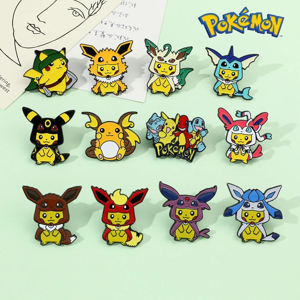 Pokémon Cartoon Enamel Lapel Pins Pikachu Cosplay Eeveelution Anime Figures Toys Brooches Fashion Jewelry Women Metal Badge Gift