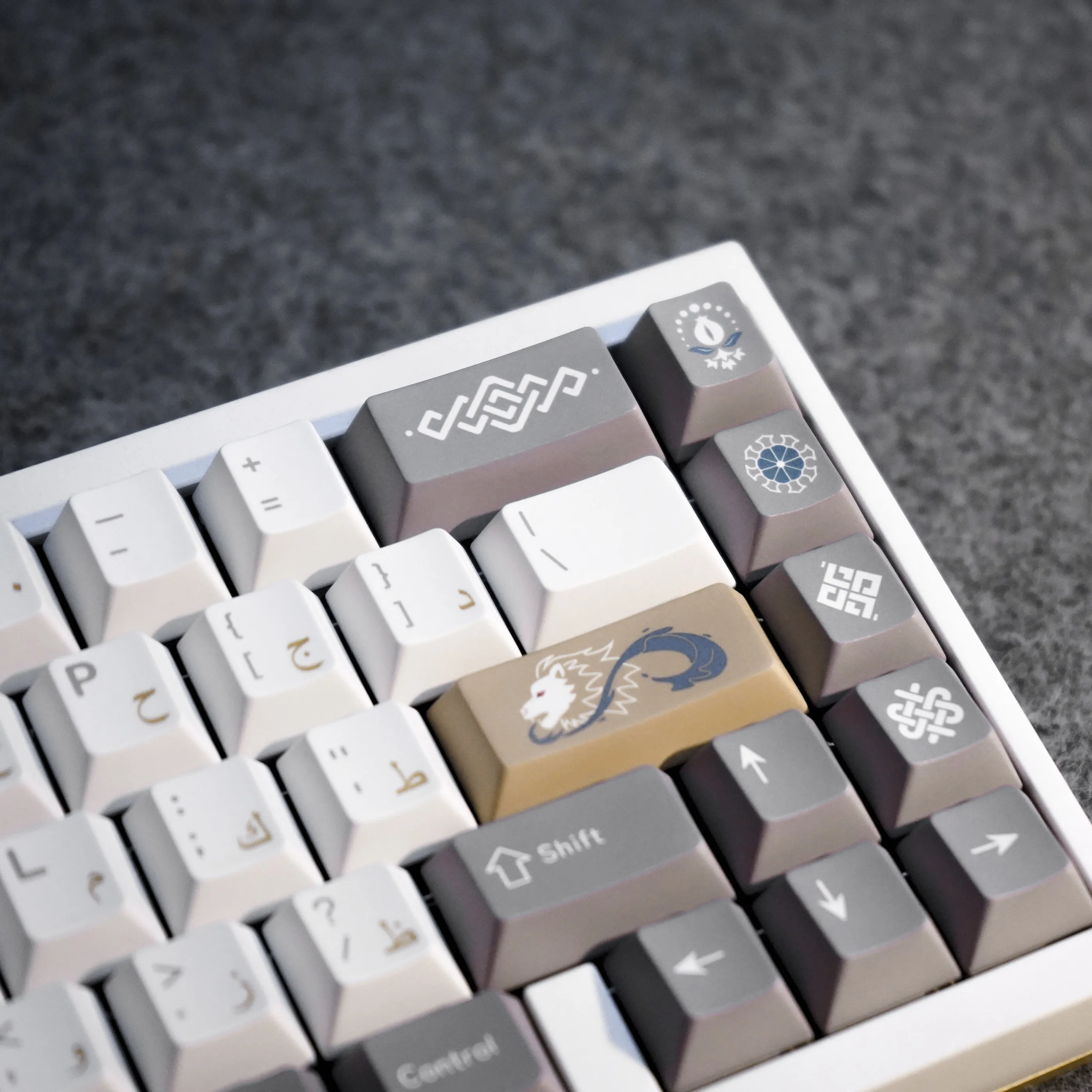 Alhambra Keycaps PBT Cherry Profile Five-Sided Dye-Sub Arabic White Grey Custom Full Set for Mechanical Keyboard Cherry MX Gold