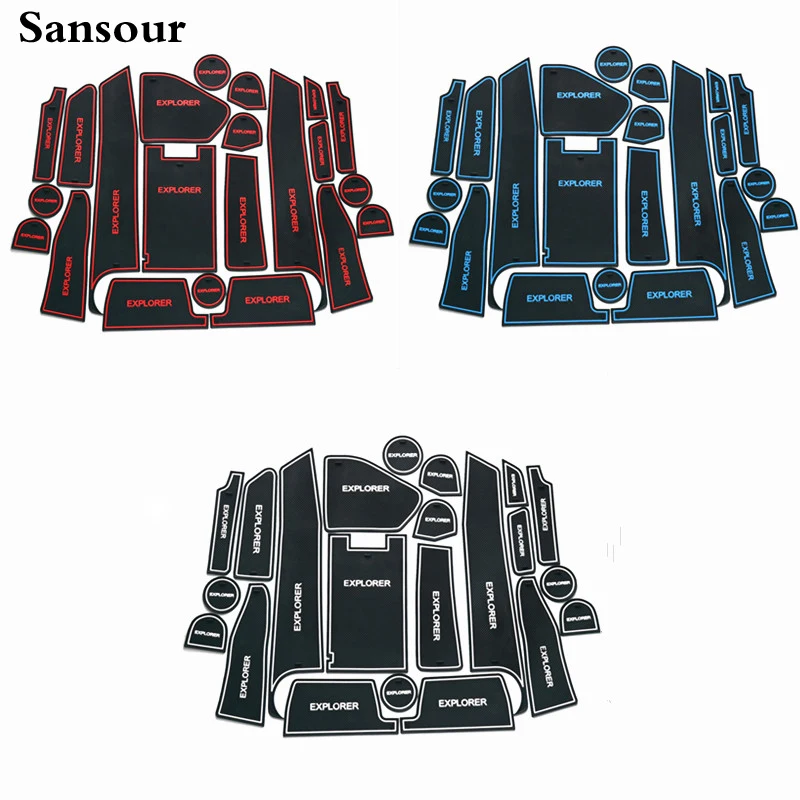 Sansour Waterproof 22 Pcs/Lot Car Styling For Ford Explorer 2012 2013 2014 2015 2016 Latex Anti Non Slip Gate Slot Pad Mat