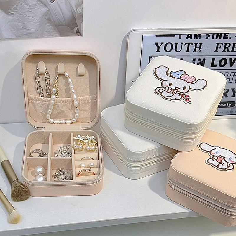 

1PC Sweet Cute Ring Jewelry Box Anime Girl Gift Sanrio Cinnamoroll Leather Jewel Case Cartoon Portable Storage Box