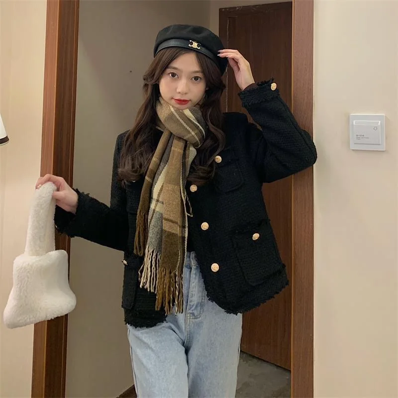 

Женский твидовый жакет с пайетками и вышивкой, летний, с воротником-стойкой, на пуговицах, эластичный, с эффектом утягивания, в стиле Ins