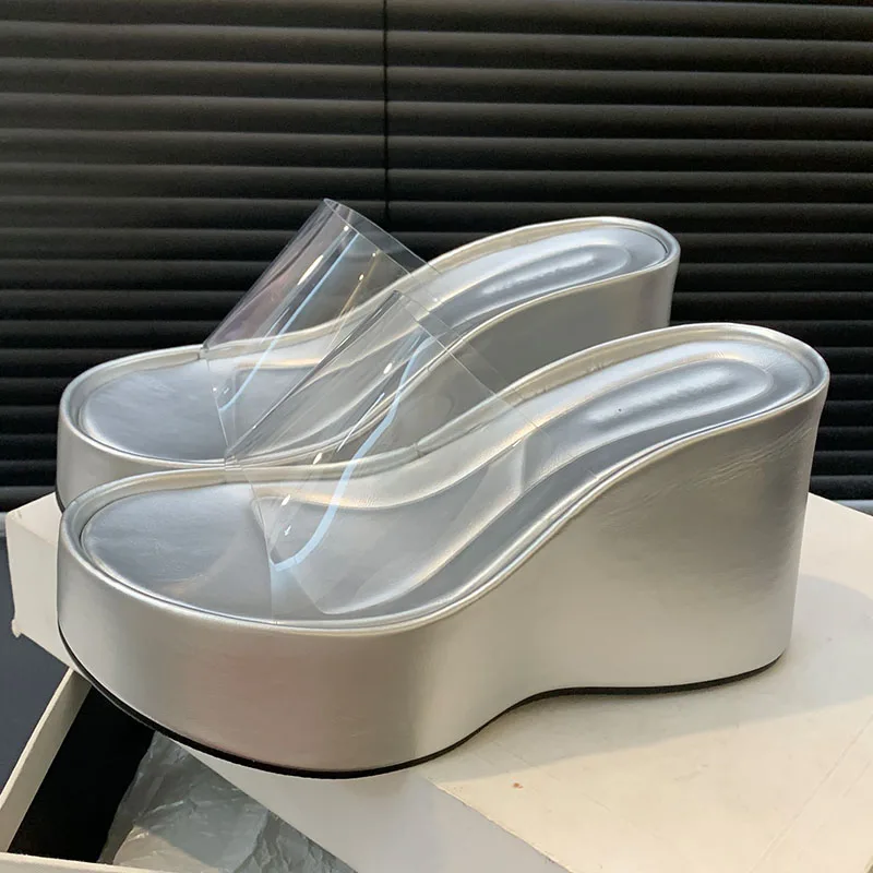 Fashion Platform Footwear Transparent Ladies Slippers Sandals Shoes Round Toe Female Slides Wedges Shoes Women Slippers 2024