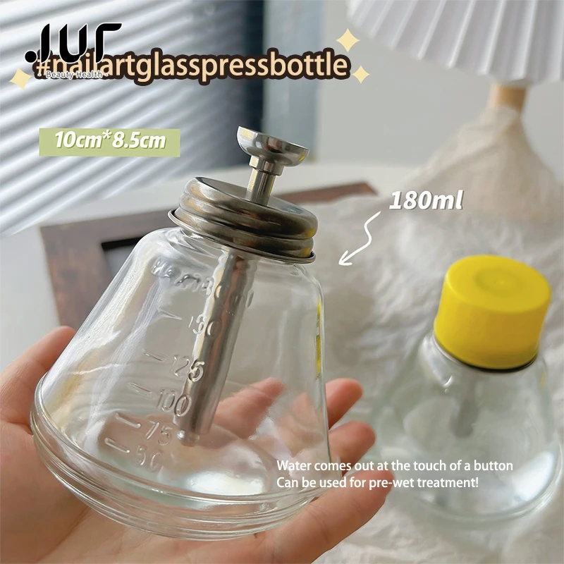 180ml Empty Glass Alcohol Liquid Bottle Nail Polish Glue Residue Remover Press Pumping Dispenser Bottle Nail Art UV Gel Cleaner