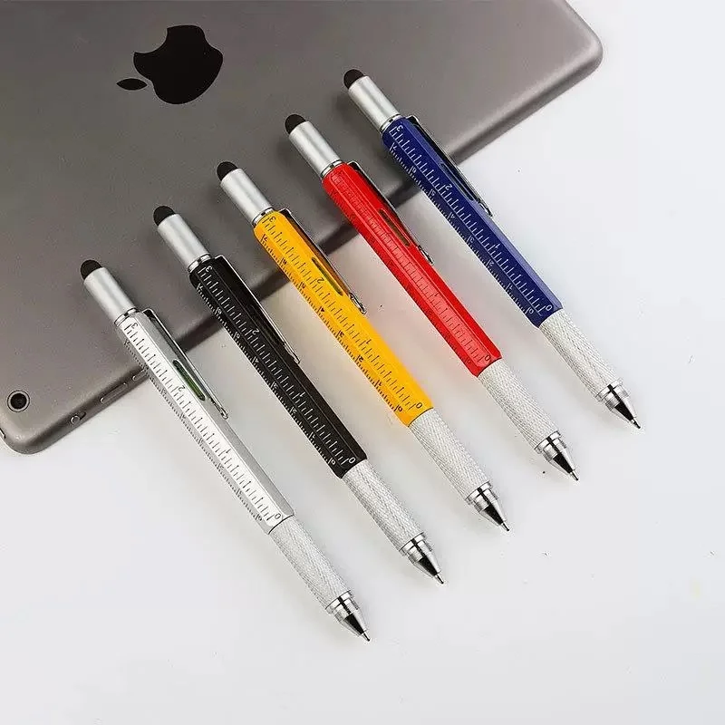 

7 in 1 Multifunctional Pen Touch Screen Stylus Capacitive Pen with Screwdriver Ruler Levelgauge Refillable Ballpoint Pencil Tool