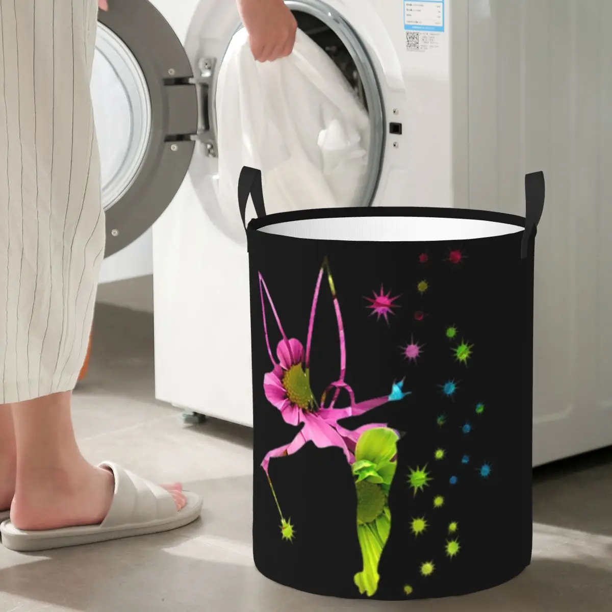 

Floral Tinkerbell Foldable Laundry Baskets Dirty Clothes Toys Storage Basket Large Waterproof Box