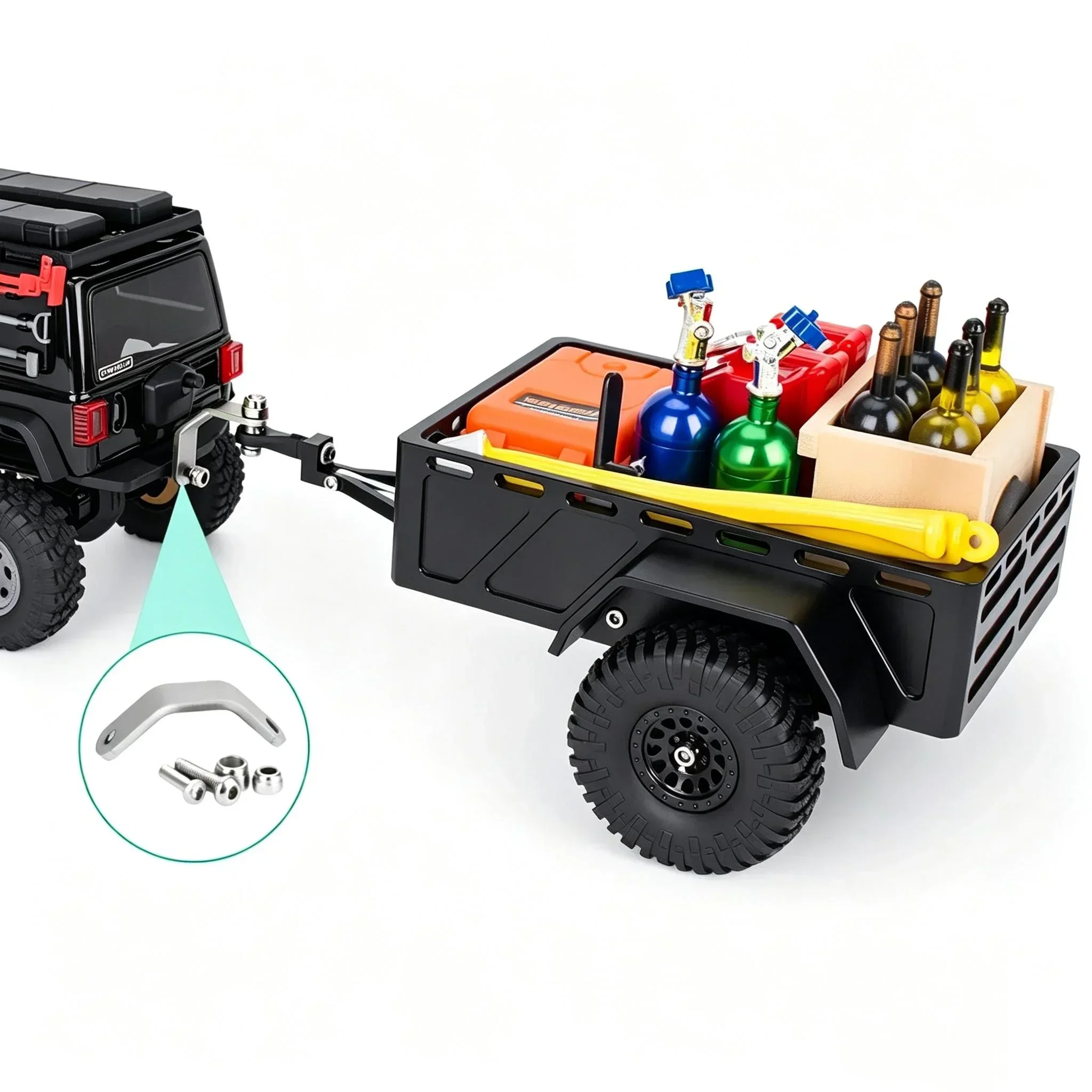 1/30 SCX30 CNC Aluminum Utility Trailer Simulation Trailer for RC Crawler Car Axial SCX30 Bronco Wrangler K10 Upgrade Accessorie