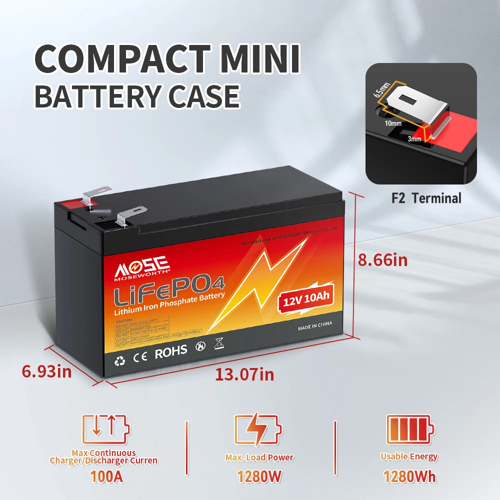 12V 10Ah LiFePO4 Lithium Battery Built-in 10A BMS Energy Storage Rechargeable Deep Cycles For Lighting Power Wheels Fish Finder