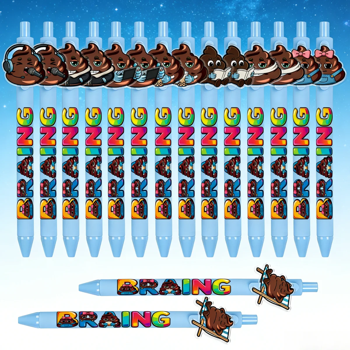 8 pieces / 16 pieces poop-themed ballpoint pens. Special pens for students' writing. Back-to-school season push-button gift pens