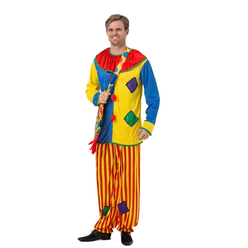 Adult Clown Cosplay Costumes Man Role-playing Costume Jumpsuits Stage Performance Suit Carnival Party Clothing Wig Clown Clothes