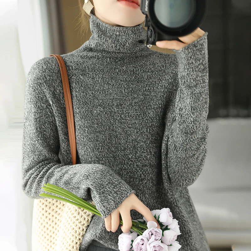 100% Merino wool autumn/winter new women's sweater turtleneck pullover Korean version dot yarn warm base knit shirt