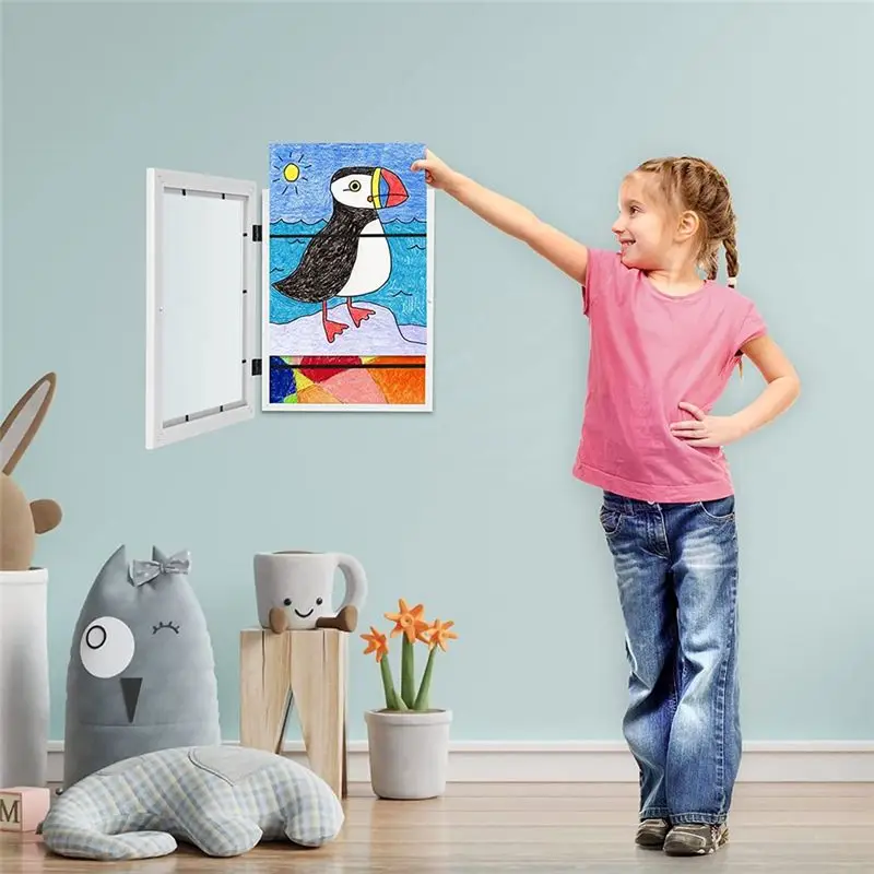 A25I Kids Art Frames, Front Opening Kids Artwork Frames Changeable, Artwork Display Storage Frame for A4 Paper - 2PCS White