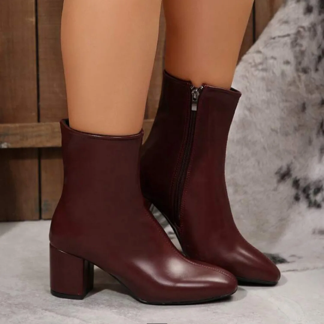 Ankle Boots for Women Winter Side Zipper Stretch Middle Heel Large Size Short Boot Fashion Pointed Shoes Botas De Mujer - view 2