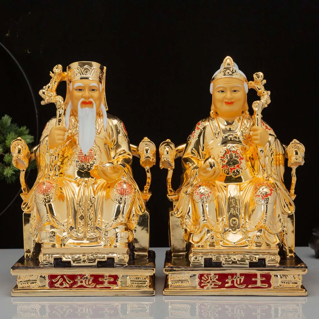 

large Asia Shrine altar Worship TOP high grade gold plating Copper TU DI GONG PO God of wealth Mammon buddha statue protection