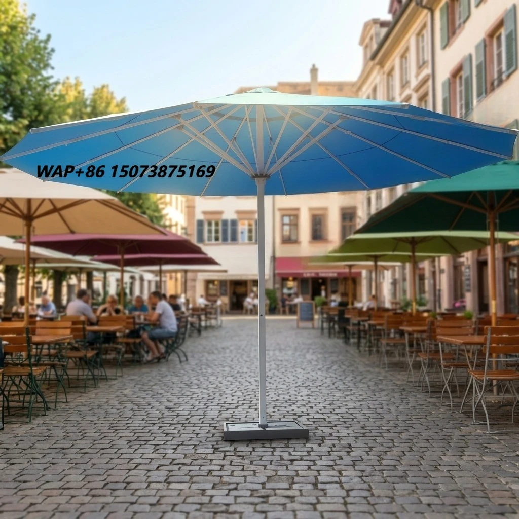 9X12FT Dual Canopy Giant Beer Bar Parasol Wide Cross Marble Base Windproof Cloth for Pub Plaza Open Air Bar Shade