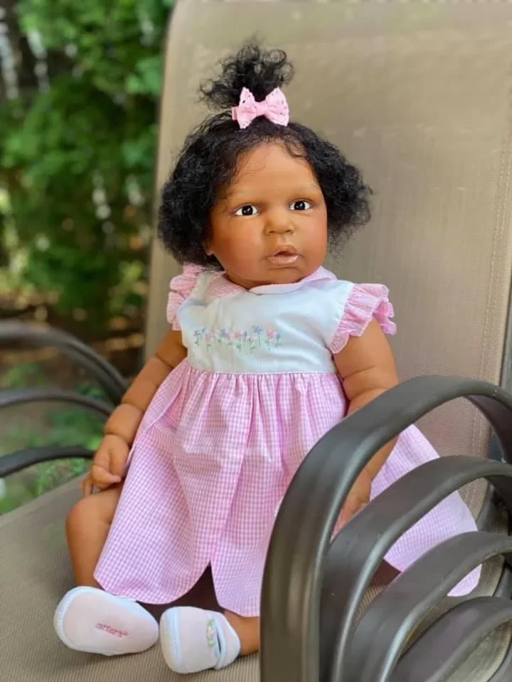 NPK 24inch magrot Dark Brown Skin Soft Cloth Body Reborn Toddler Girl Doll Rooted Hair High Quality Hand Painted Doll