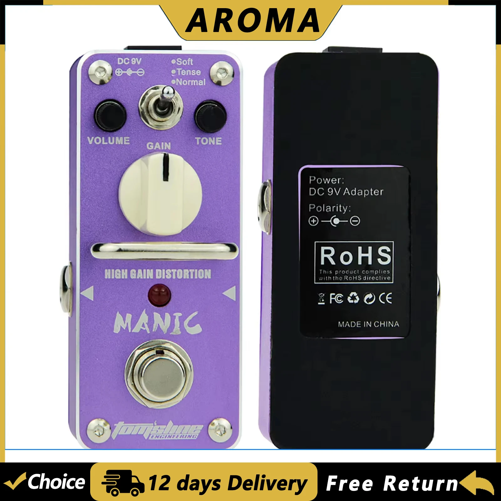 AROMA AMC-3 Guitar MANIC High Gain Distortion Effects Pedal Mini Pedal Analogue True Bypass Electric Guitar Parts Nifty Durable