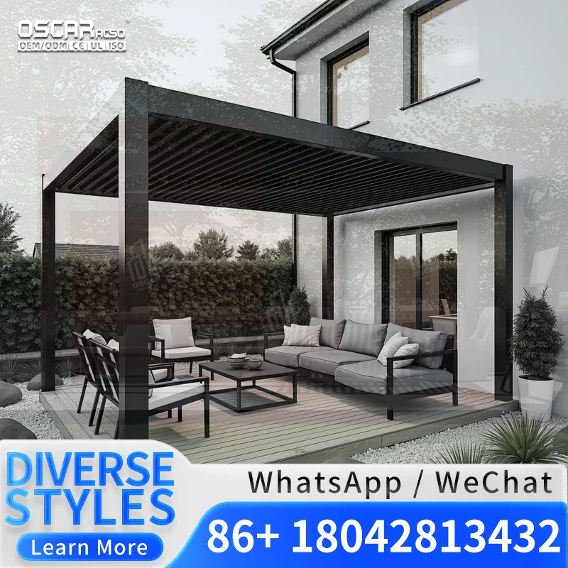 Gazebo de Aluminio para Jardín de 3x3, 3x4, 4x4, 6x4 m, Pérgola Impermeable con Techo de Láminas